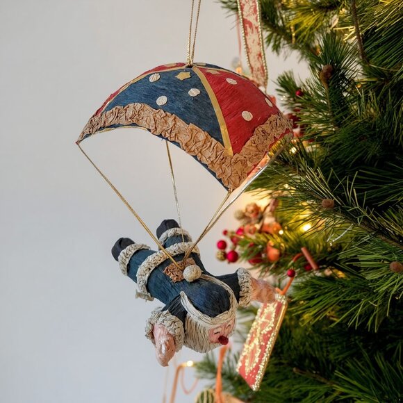 Vintage Santa Parachute Ornament – Hand-Painted Paper Mâché Whimsy! - Picture 7 of 16